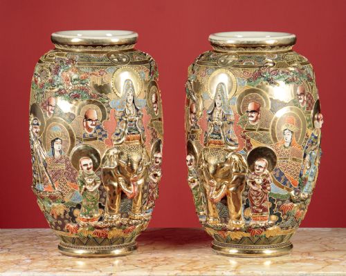 Pair of Large Japanese Satsuma Ware Vases C.1920