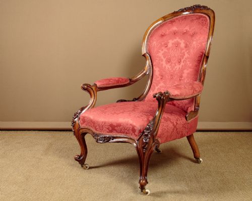 Large Carved Walnut Spoonback Armchair C.1860