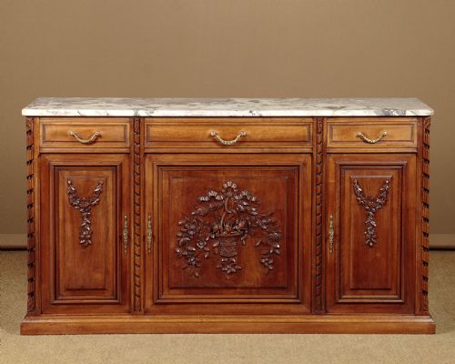 Walnut & Marble Top Sideboard C.1930