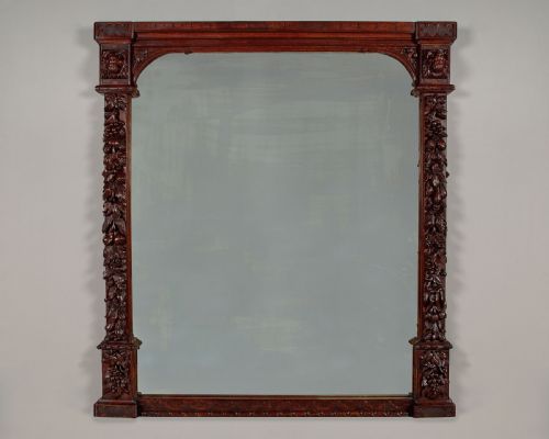 Large Carved Oak Overmantle Mirror C.1890