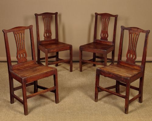 Four Oak Country Chippendale Dining Chairs C.1800