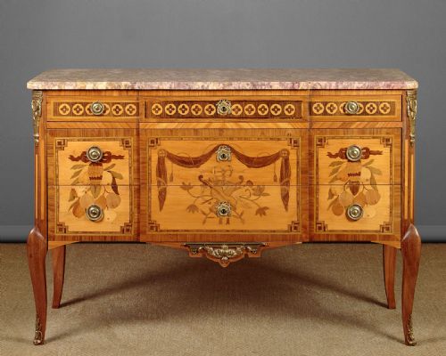 Marquetry Inlaid Marble Top Commode C.1930