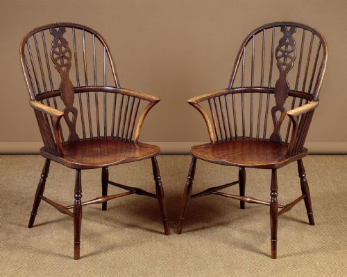 Pair of Ash & Elm Windsor Armchairs C.1930