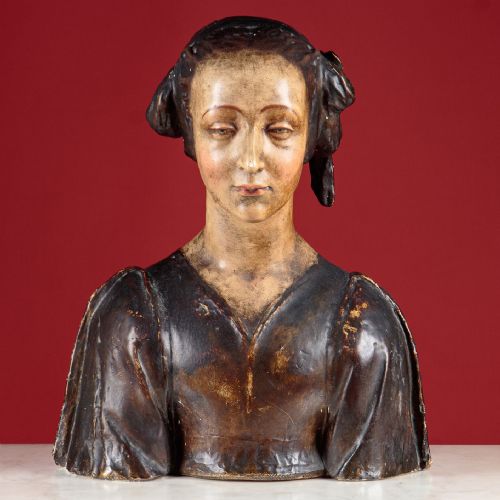 Painted Plaster Bust of a Renaissance Lady