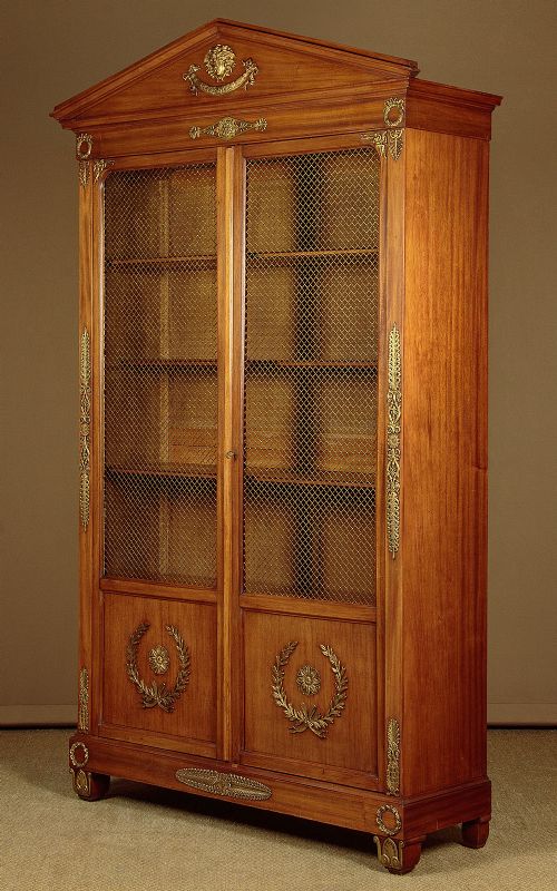 Large Empire Style Brass Mounted Walnut Bookcase C.1930