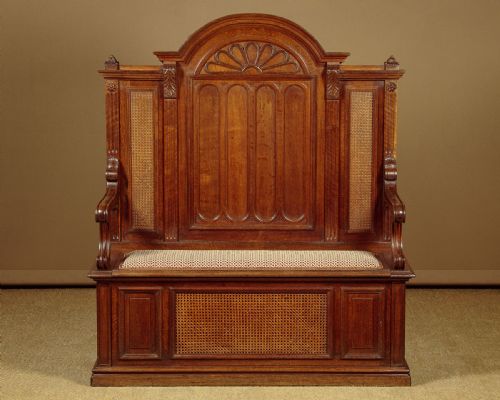 Oak Box Settle with Canework Panels C.1905