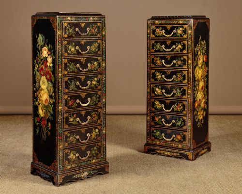Pair of Drawer Pedestals with Floral Decoration C.1920
