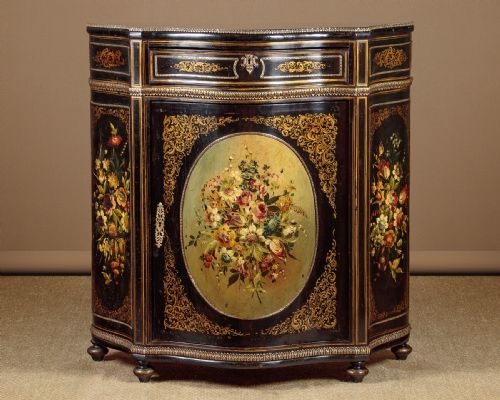 Ebonised Pier Cabinet with Painted Decoration C.1890.