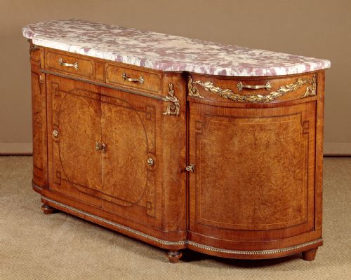 Brass Mounted Bow Front Marble Top Sideboard C.1910