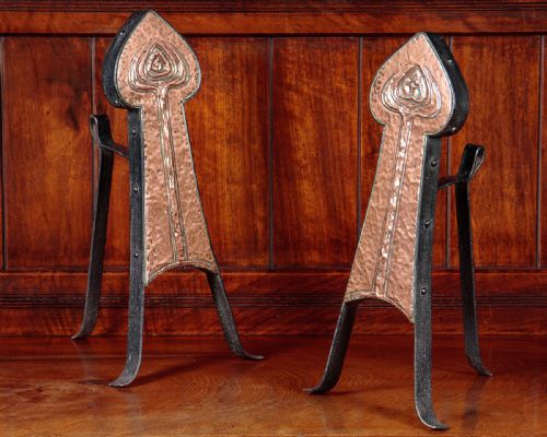 Pair of Arts & Crafts Copper Fire Dogs C.1900