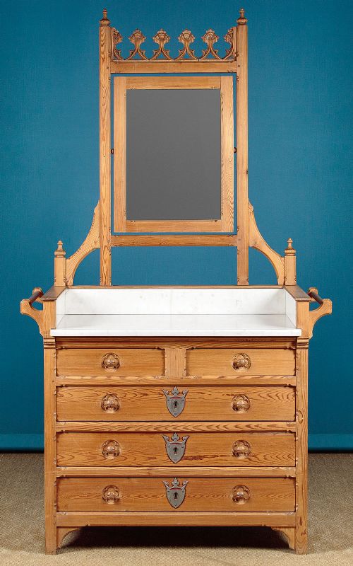 Gothic Pine Dressing Chest with Mirror C.1890