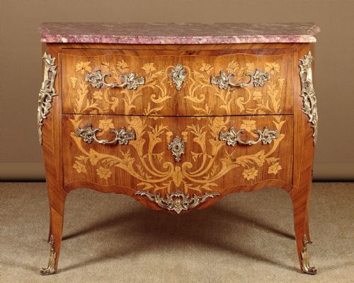 Marquetry Inlaid Marble Top Commode C.1930