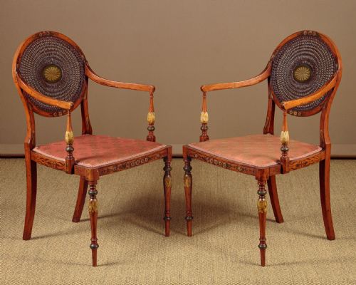 Pair of Sheraton Revival Painted Armchairs C.1910