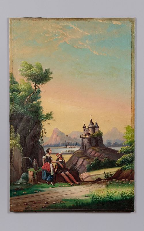 Naive Painting of Lovers in a Landscape C.1880