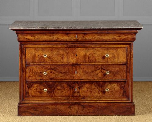 Burr Walnut & Marble Top Commode C.1860
