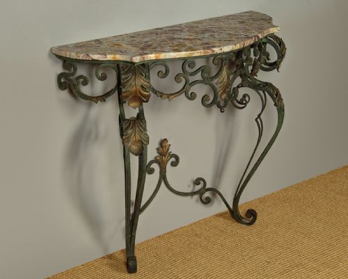 Wrought Iron & Marble Top Console Table C.1930