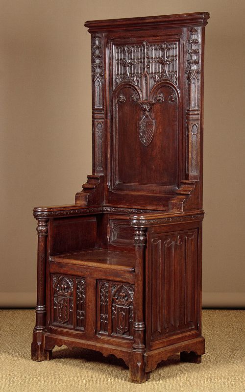 Gothic Carved Oak Throne Chair C.1880