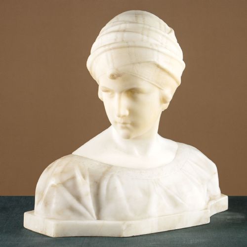 Alabaster & Marble Bust of a Woman in Turban C.1890