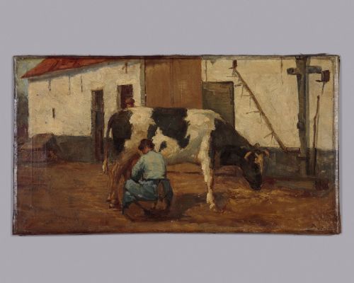 Small Farm Yard Scene Oil Painting C.1920
