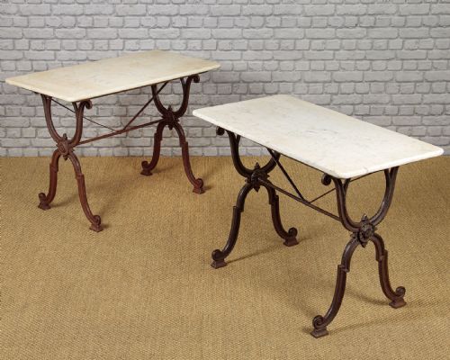 Pair of Cast Iron & Marble Bistro Tables C.1900