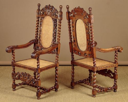 PAIR OF CARVED WALNUT ARMCHAIRS C1900 - ADDITIONAL PHOTO 1