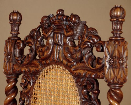 PAIR OF CARVED WALNUT ARMCHAIRS C1900 - ADDITIONAL PHOTO 4