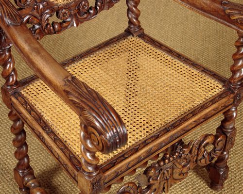 PAIR OF CARVED WALNUT ARMCHAIRS C1900 - ADDITIONAL PHOTO 5