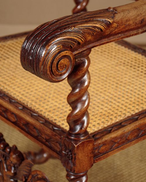 PAIR OF CARVED WALNUT ARMCHAIRS C1900 - ADDITIONAL PHOTO 6