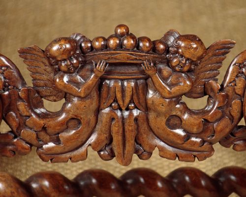 PAIR OF CARVED WALNUT ARMCHAIRS C1900 - ADDITIONAL PHOTO 8