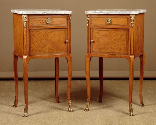 Pair of Satinwood Marble Top Bedside Cabinets C.1910