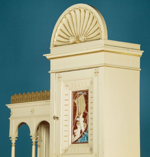 PAINTED CABINET WITH MAJOLICA PANELS C1900 - ADDITIONAL PHOTO 2