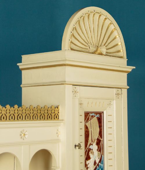 PAINTED CABINET WITH MAJOLICA PANELS C1900 - ADDITIONAL PHOTO 3