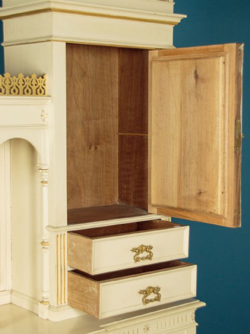 PAINTED CABINET WITH MAJOLICA PANELS C1900 - ADDITIONAL PHOTO 4
