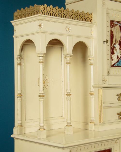 PAINTED CABINET WITH MAJOLICA PANELS C1900 - ADDITIONAL PHOTO 6