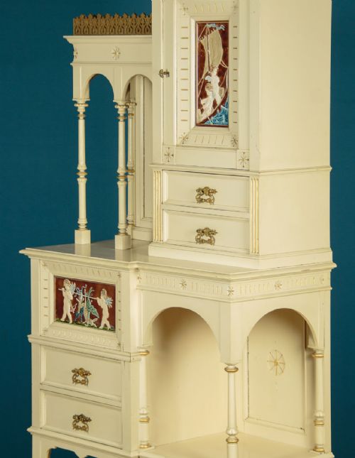 PAINTED CABINET WITH MAJOLICA PANELS C1900 - ADDITIONAL PHOTO 8