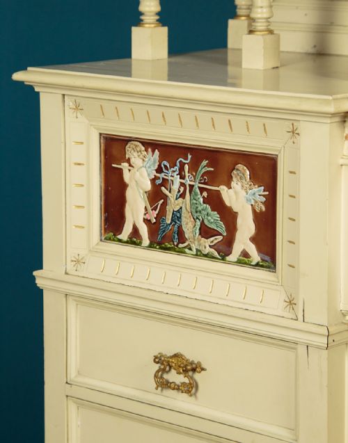PAINTED CABINET WITH MAJOLICA PANELS C1900 - ADDITIONAL PHOTO 9