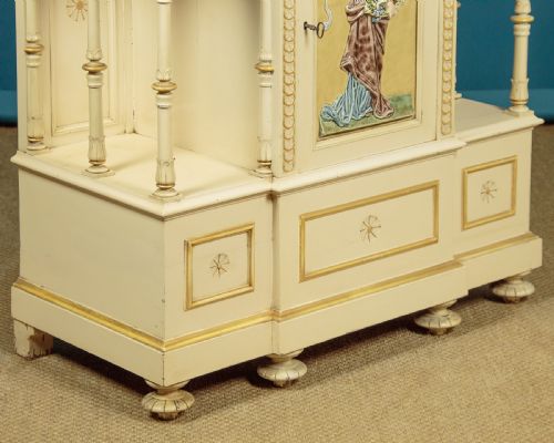 PAINTED MIRROR BACK CABINET WITH MAJOLICA PANELS C1900 - ADDITIONAL PHOTO 9