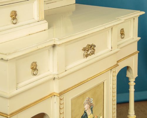 PAINTED MIRROR BACK CABINET WITH MAJOLICA PANELS C1900 - ADDITIONAL PHOTO 10