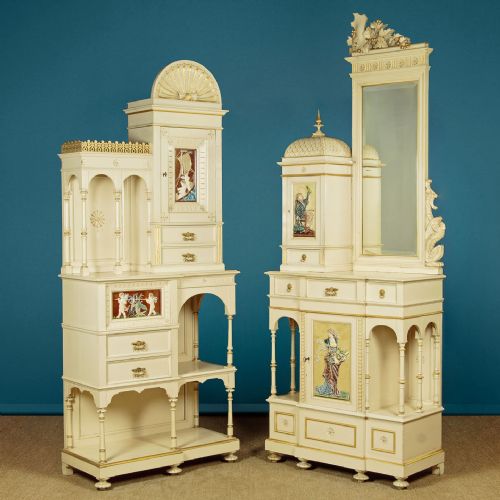 PAINTED MIRROR BACK CABINET WITH MAJOLICA PANELS C1900 - ADDITIONAL PHOTO 15