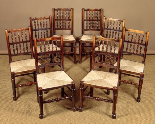 Eight Spindle Back Rush Seat Dining Chairs C.1810
