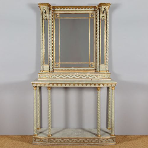 Painted Gothic Console Table & Mirror C.1920