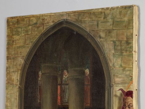 PAINTING OF A WOMAN THE DEVIL IN CHURCH C1930 - ADDITIONAL PHOTO 6