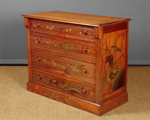 chest of drawers with exotic lacquerwork decoration c1890 - CATEGORY: ANTIQUE CHEST OF DRAWERS - DATED 1890