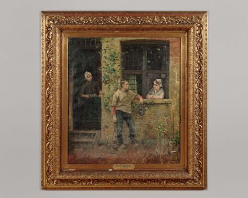'L'intrus' Large Oil Painting by Piet Verhaert Dated 1890