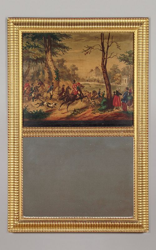 Gilded Trumeau Mirror with Hunting Scene C.1860