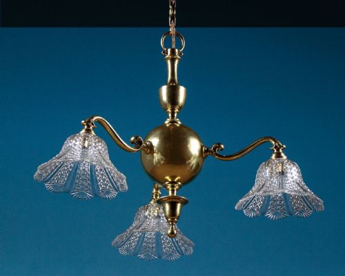 Three Branch Brass Ceiling Light C.1930