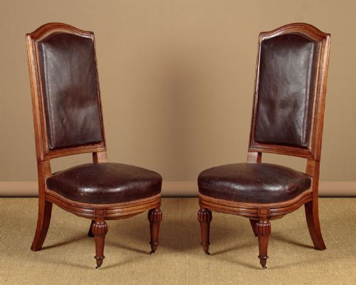 Pair of High Back Leather Hall Chairs C.1900