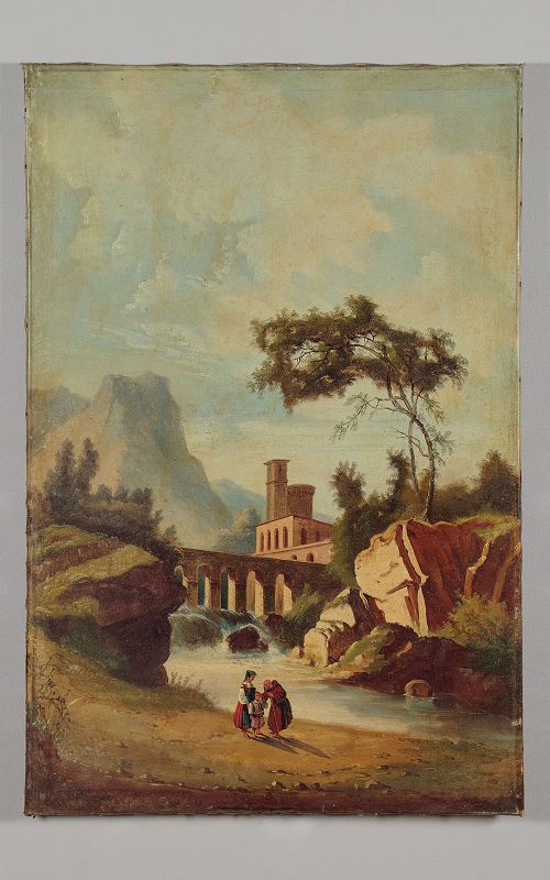 Naive Painting of Figures in a Landscape C.1900