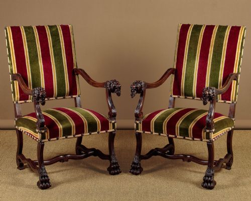Pair of Carved Walnut Armchairs C.1900