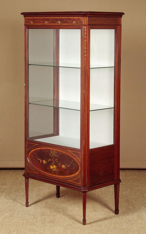 Edwardian Mahogany Vitrine with Painted Decoration C.1910